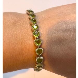 BPR2 10CT Natural Peridot Heart Shape TENNIS Bracelet Rhodium Sterling Silver